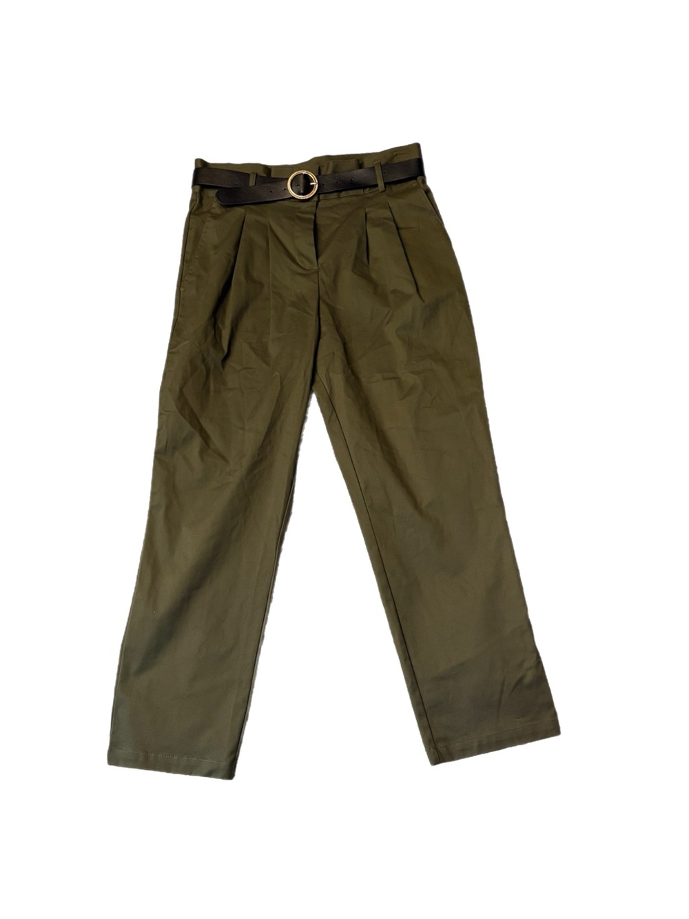 Ophelia Roe Olive Green Pleated Ankle Pants Tapered Belted Trousers